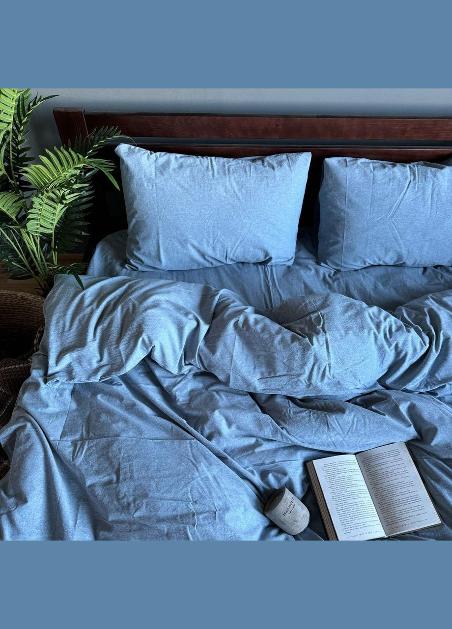 Постельное белье Washed Cotton Однотонный Евро 200 x 220 Вареный хлопок Голубое 70 х 70 No Brand (307361420)