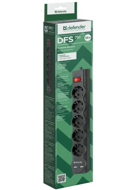 Мережевий фільтр DFS 751 2xUSB 1.8 м (99751) Defender (361048841)