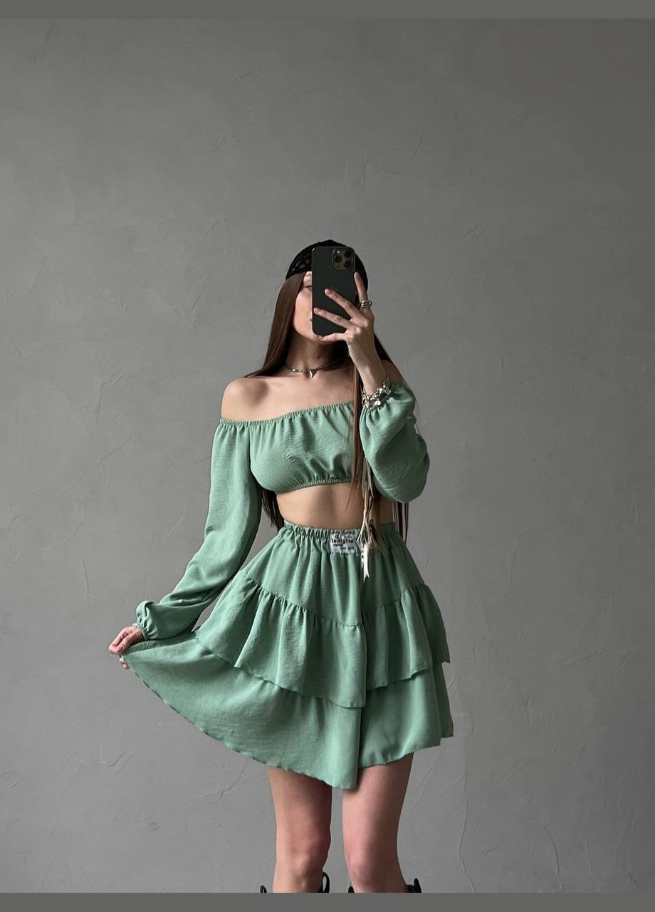 Легкий летний костюм с топом и юбкой с воланами No Brand С824/825-1543/1 (342371660)