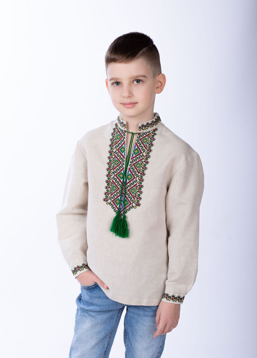 Бежевая рубашка для мальчиков Едельвіка хлопок, лен (324610864)