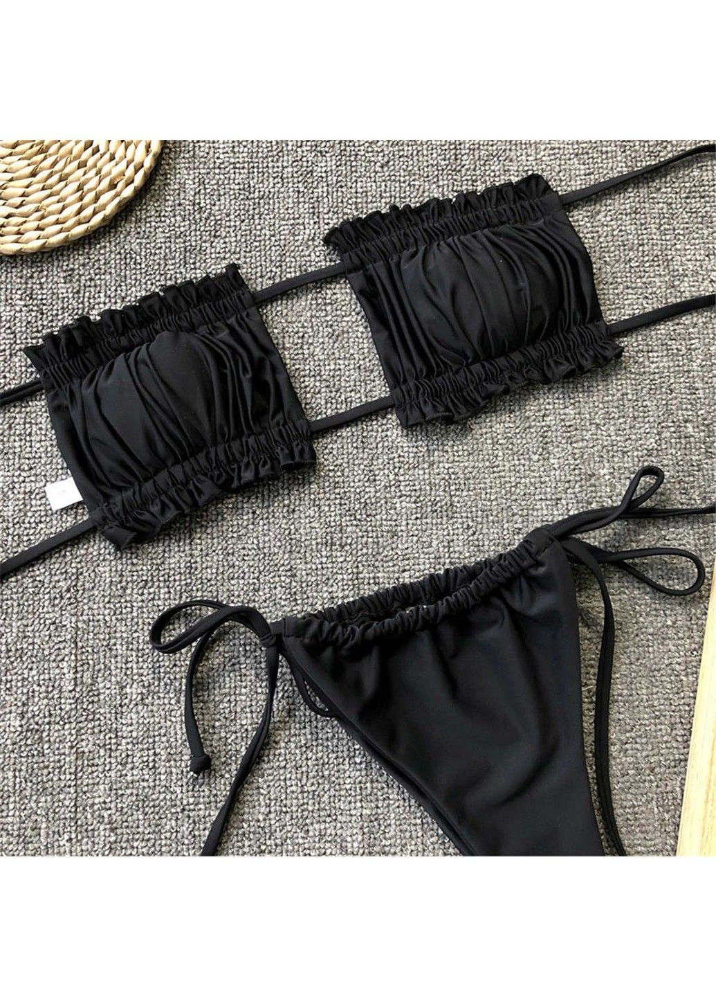 Черный купальник раздельный шторки с завязками черный No Brand