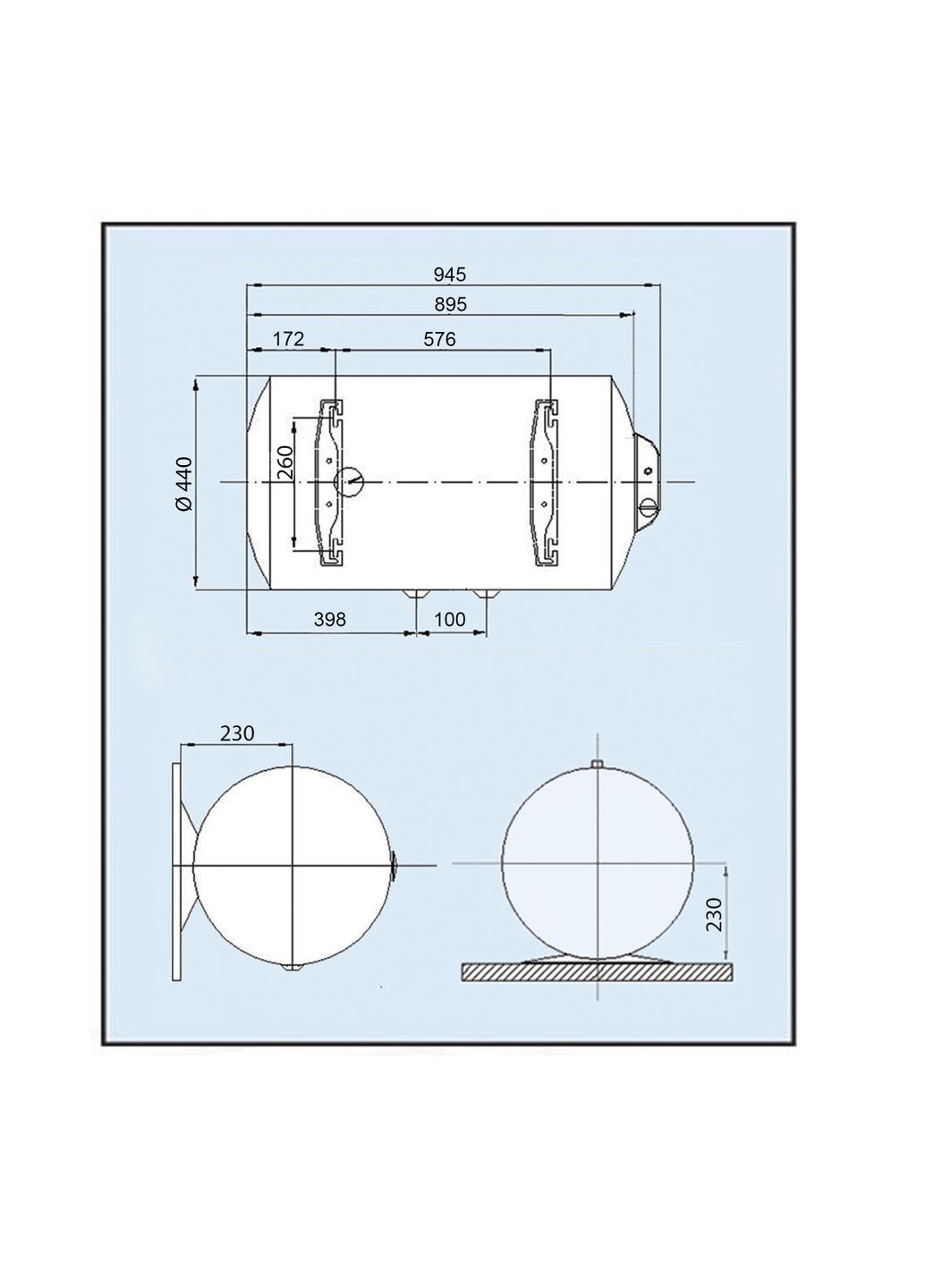Водонагреватель LH Dry 100 l горизонтальный сухой тен (100L D H) LEOV (299841573)