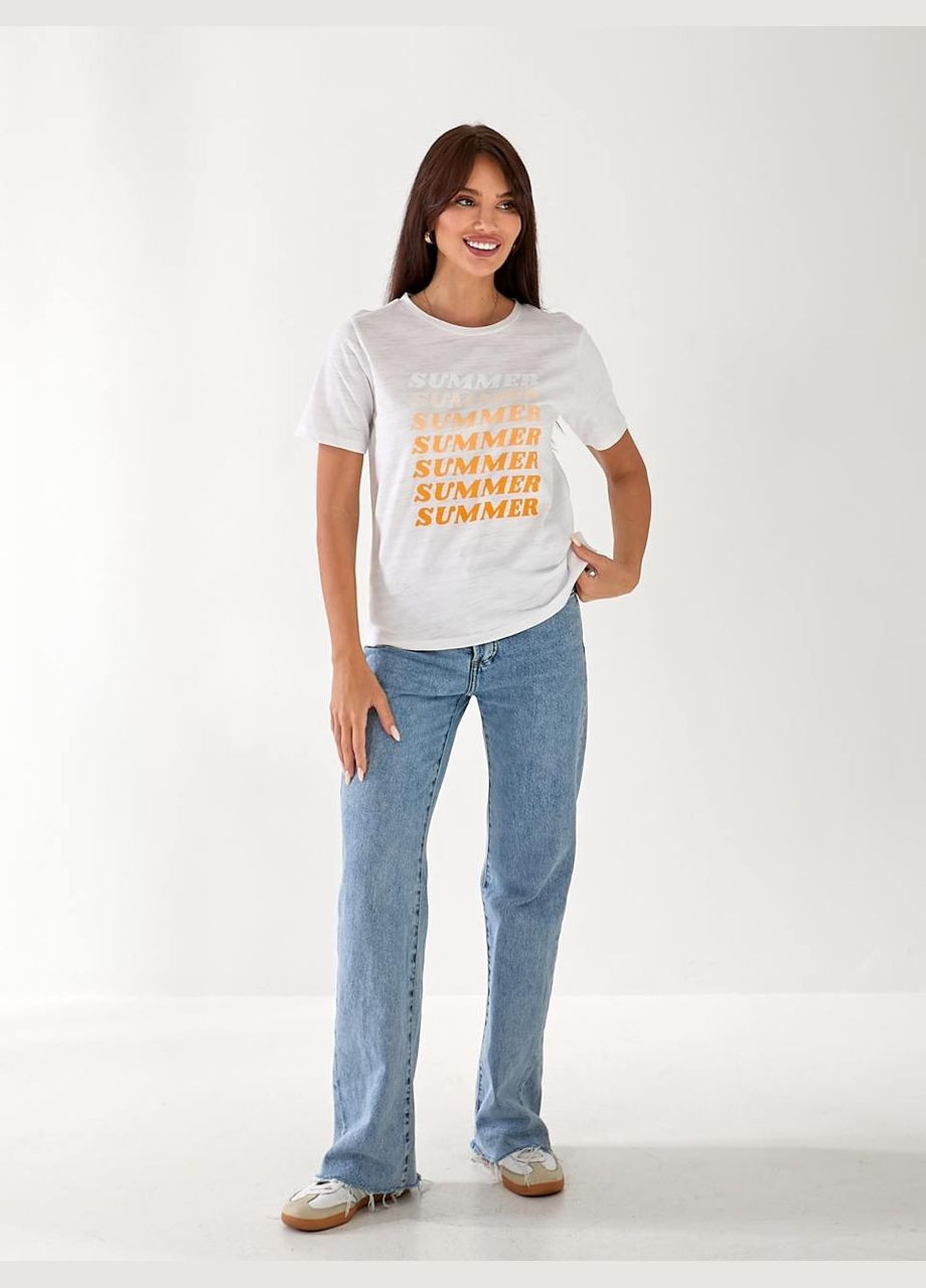 Женская хлопковая футболка с надписью белого цвета 33265 Fashion - (333656254)