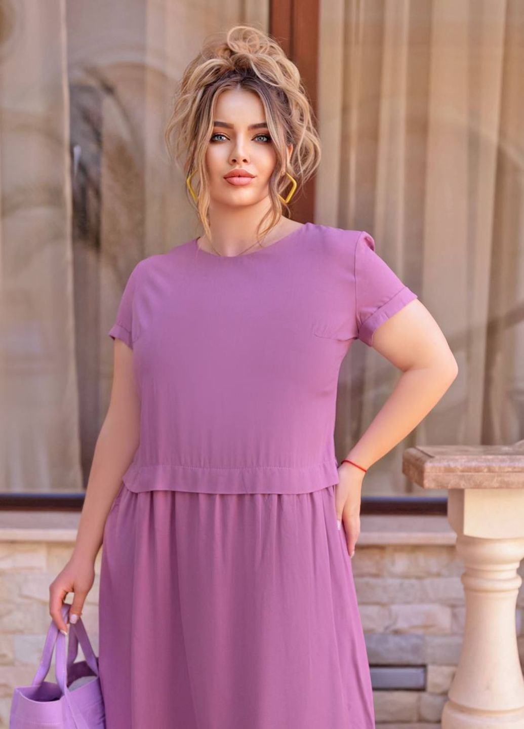 Розово-лиловое повседневный однотонное платье с потайной молнией Allthings однотонное