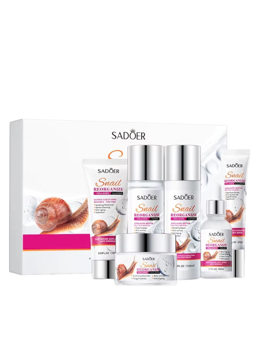 Подарунковий набір для обличчя 6 в 1 з муцином равлика та колагеном SADOER (371774576)