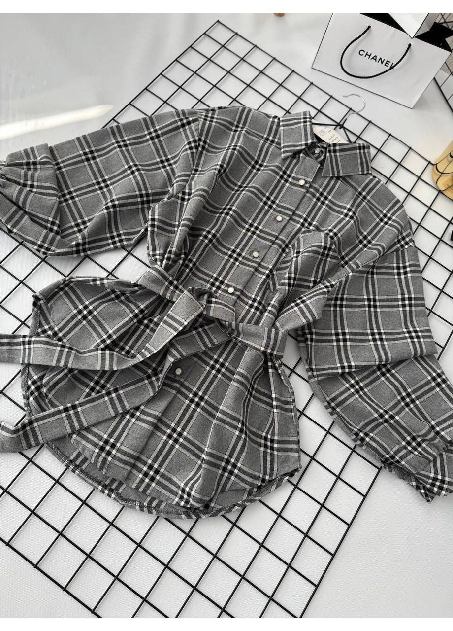 Серая повседневный рубашка в клетку No Brand