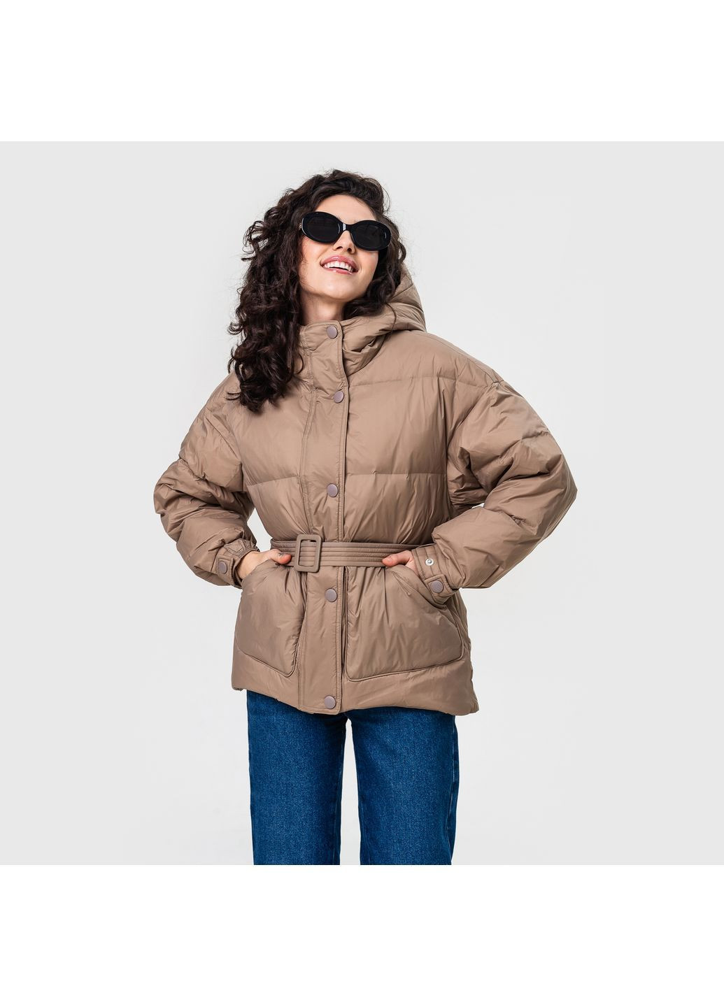 Бежева демісезонна подовжена куртка -wear модель Viva 2302
