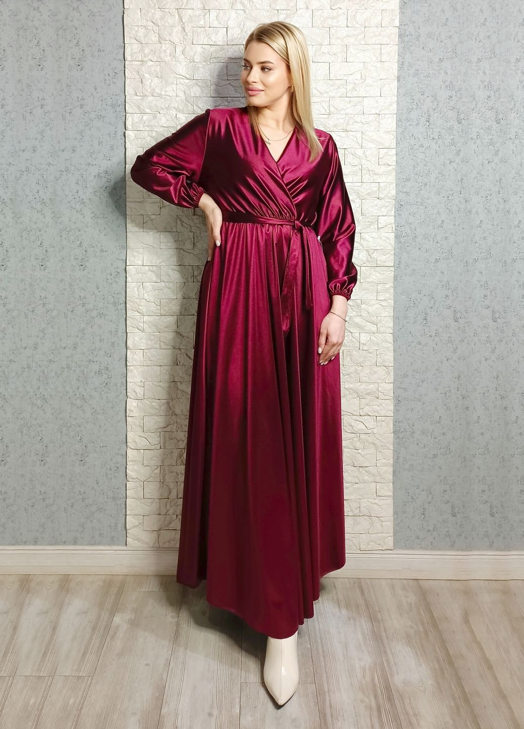 Бордовое праздничный, коктейльное, вечернее платье а-силуэт Moda Italia однотонное