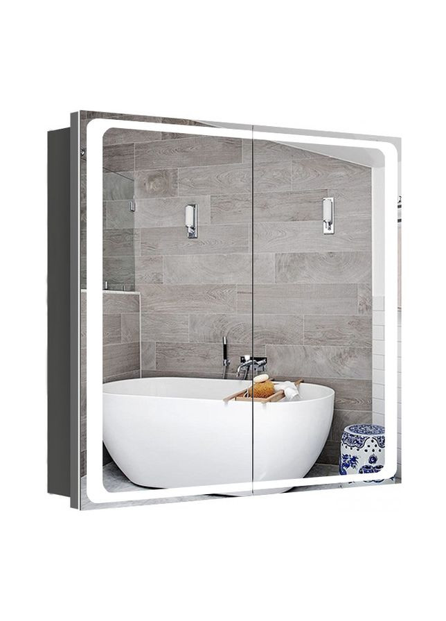 Зеркальный шкаф Alfa (70 х 120 х 9) см с LED-подсветкой черный ХАСТ (315724882)