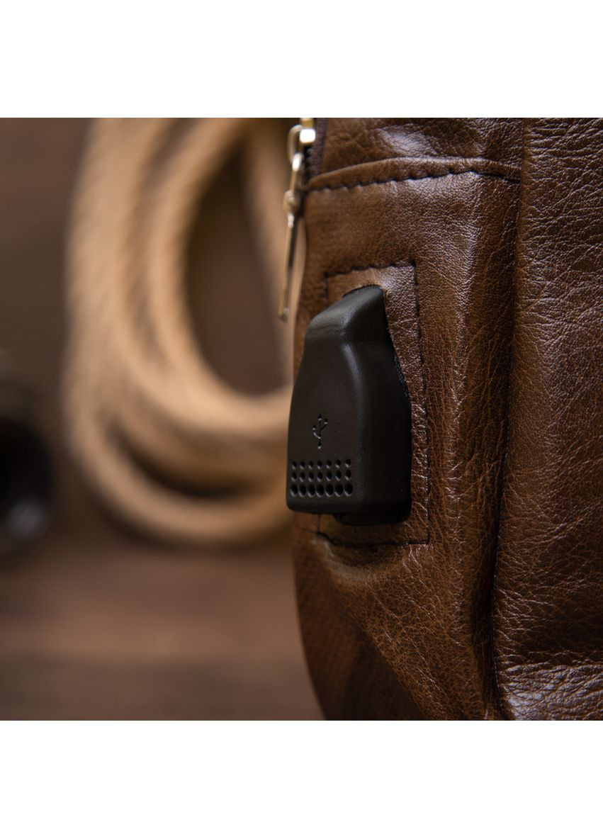 Сумка слинг с эмблемой из кожзама коричневая 20569 Vintage (362418111)