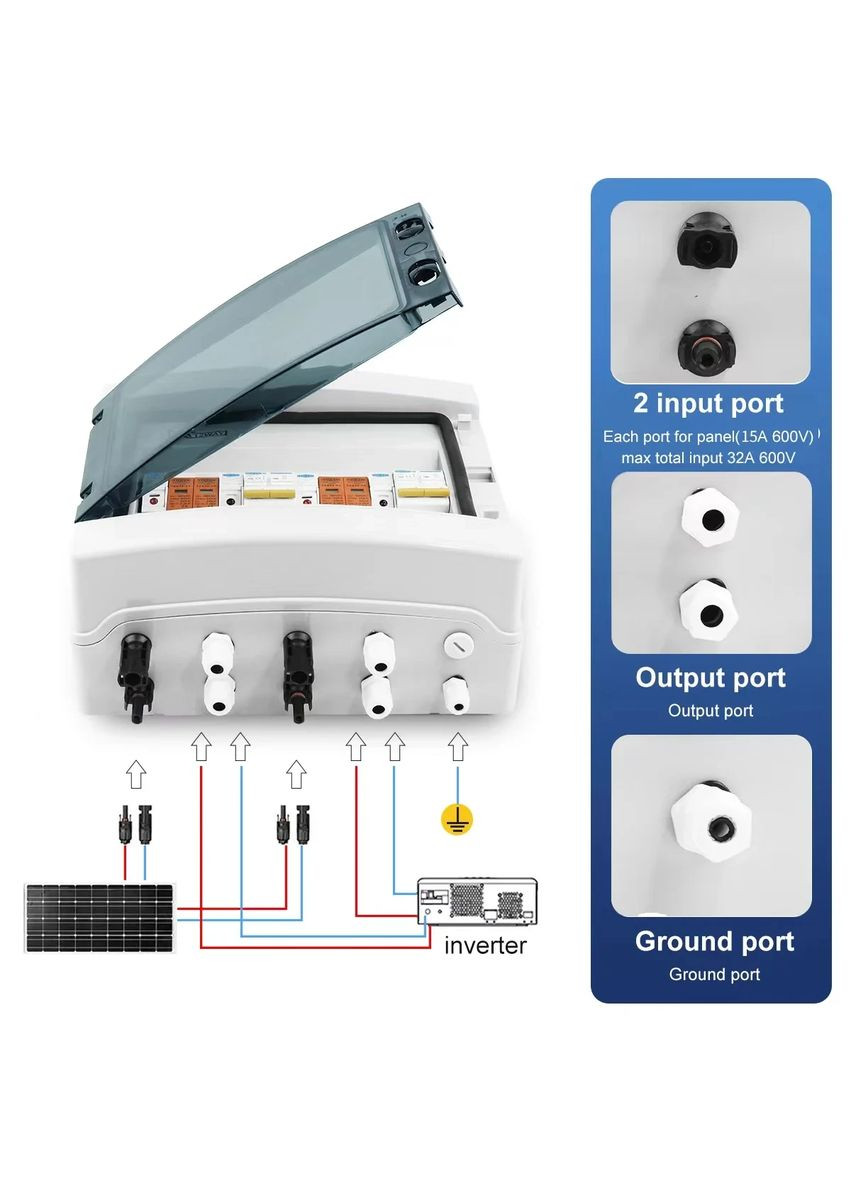 Щит защиты DC 25A 600V на 2 МРРТ стринга для автономных солнечных электростанций Tomzn (341324867)