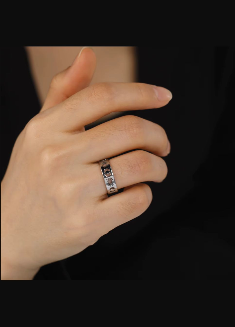 Кольцо "Солнце и Луна" из Медицинской Стали R028S-09 Символ Вечной Гармонии (Размер: мм (9 США)) Spikes (338861344)