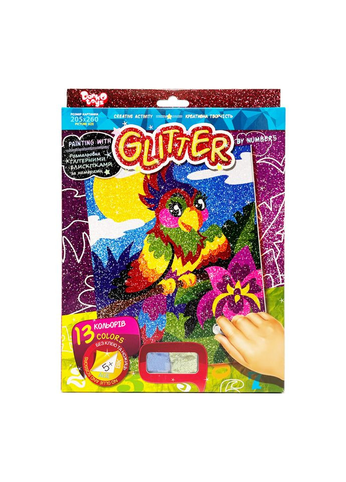 Раскраска глиттерными блестками по номерам "Попугай" РГН-02-04 мини 20,5х26 см Danko Toys (336333020)