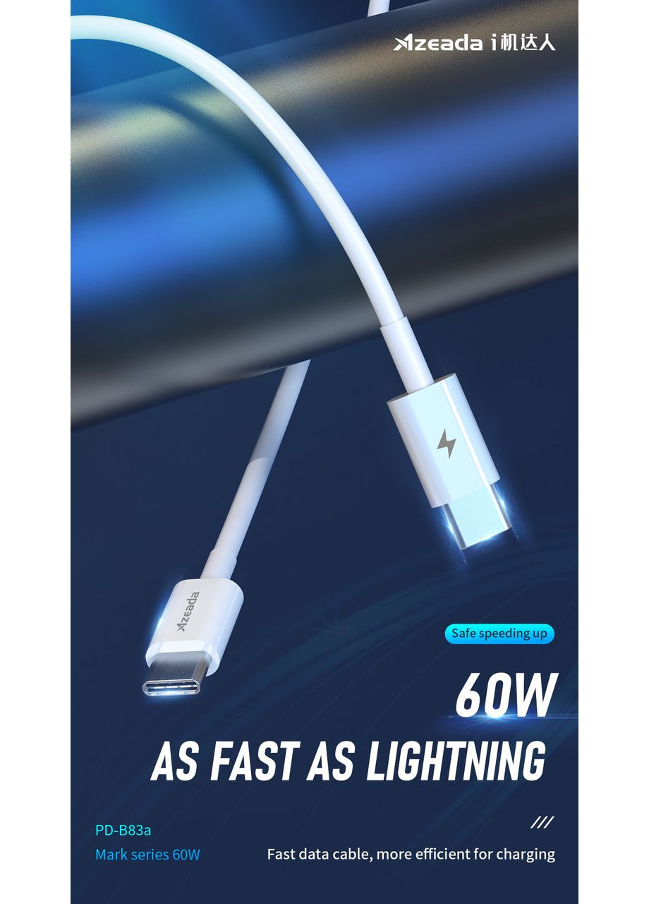 Кабель PD-B83a Type-C to Type-C Fast Charge 60W, 1 метр, с передачей данных до 480 Mb/s Proda (362916152)
