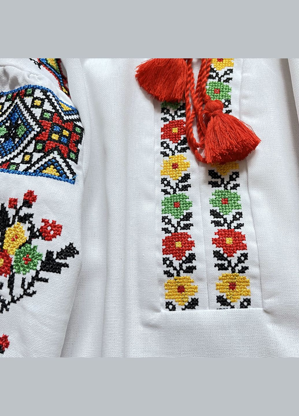 Біла вишиванка на дівчинку лляна блуза біла з довгим рукавом візерунок орнамент льон (311221526)