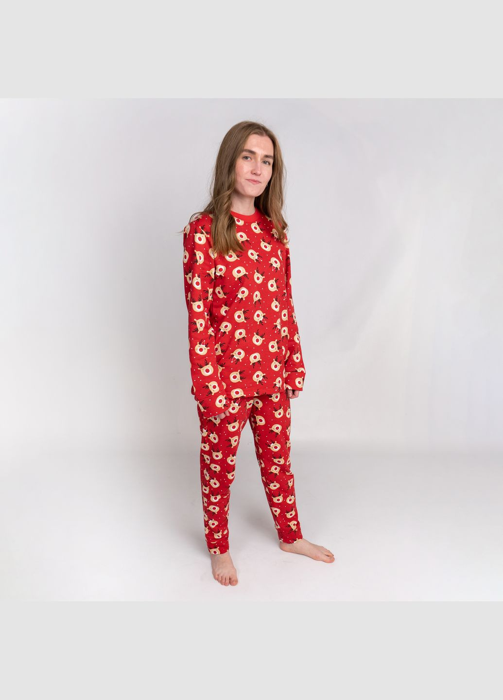 Красная всесезон пижама женская новогодняя с начесом dexter` с оленями deer s dexter's