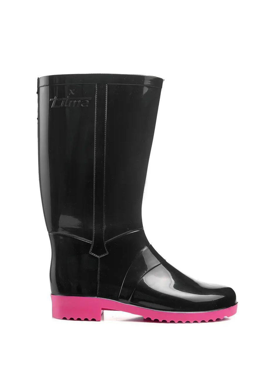 Черные сапоги резиновые пвх женские черные на розовой подошве высокие Litma