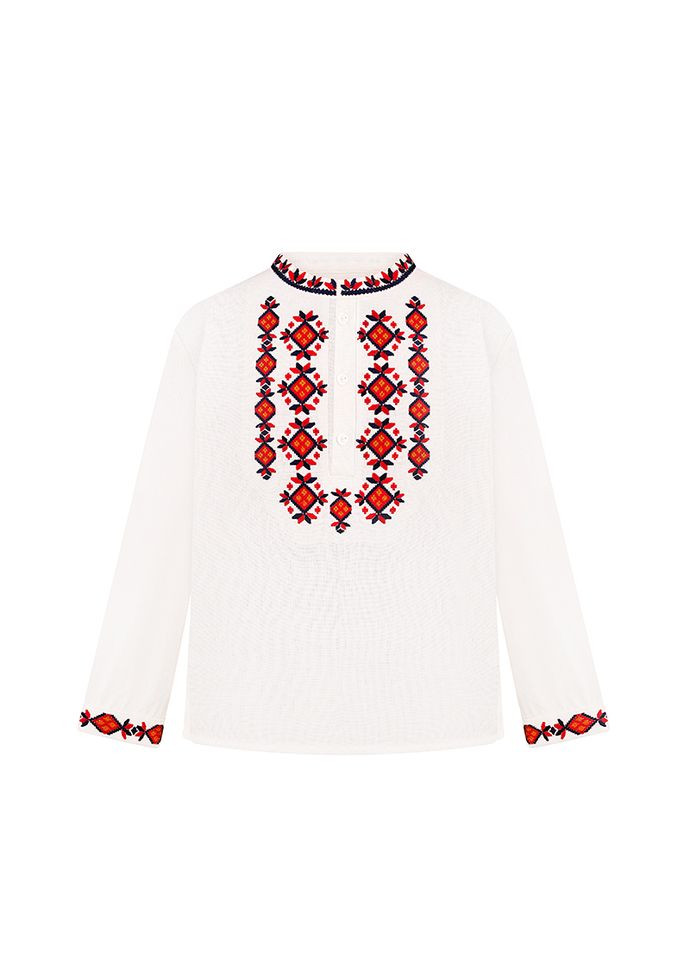 Біла вишиванка для хлопчика київщина з червоно-чорною вишивкою Kashtanchik льон (366213541)