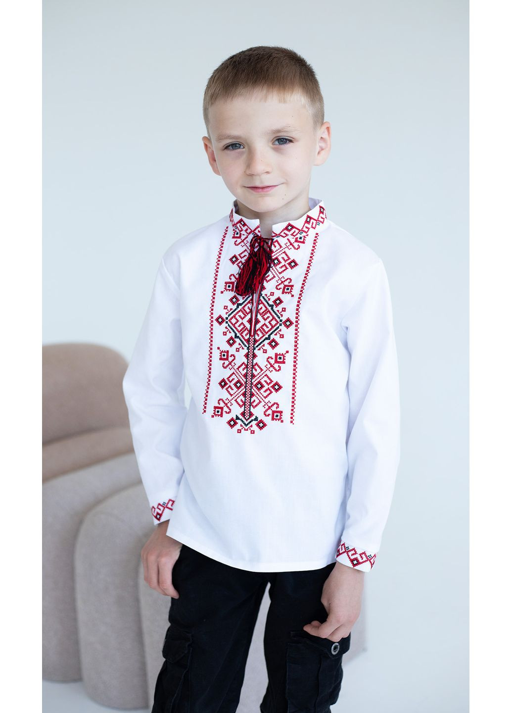 Біла вишиванка для хлопчика vishivano4ka 7176-4 візерунок геометричний бавовна (361310625)