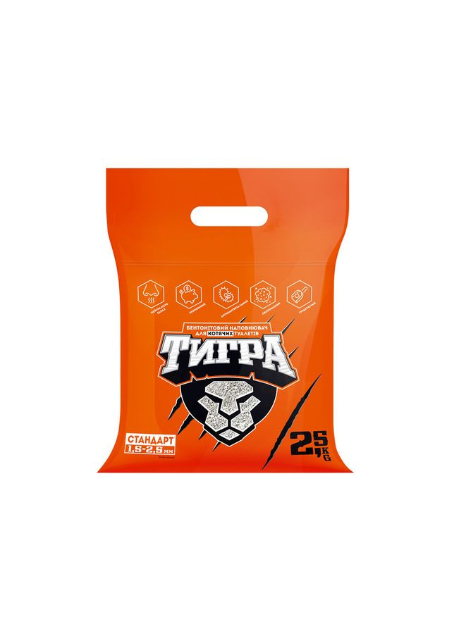 Натуральний бентонітовий наповнювач для котячих туалетів Тигра, 2,5 кг, гранула стандарт 1,5-2,5 мм, помаранчевий No Brand (363197524)