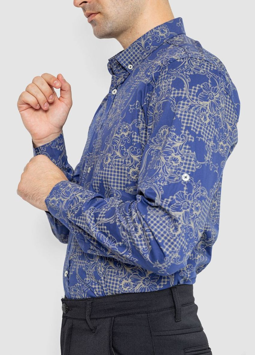 Синяя классическая рубашка с цветами No Brand