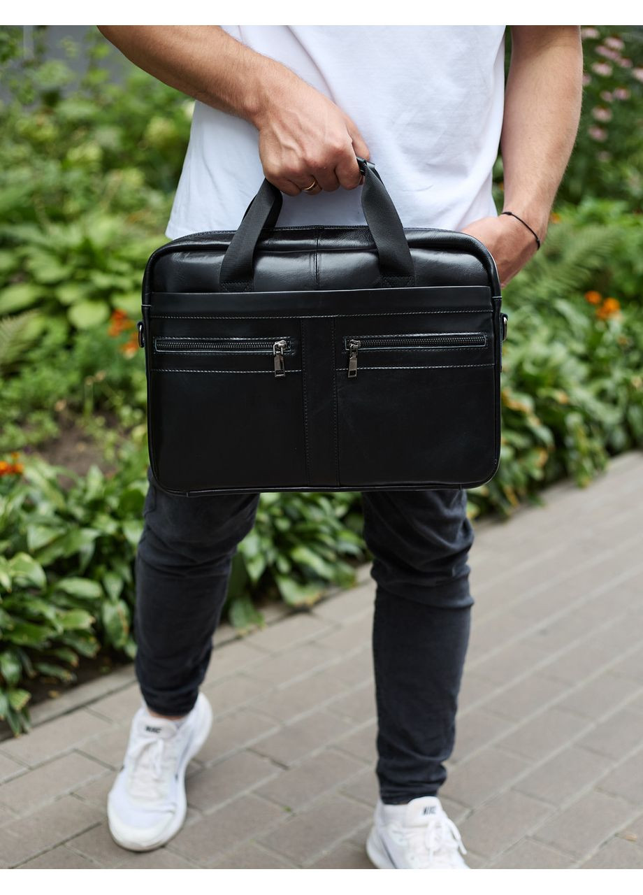 Чоловічий портфель для ноутбука 38х28х8, офісна шкіряна сумочка, міська чоловіча ділова сумка, чорна No Brand (361259079)