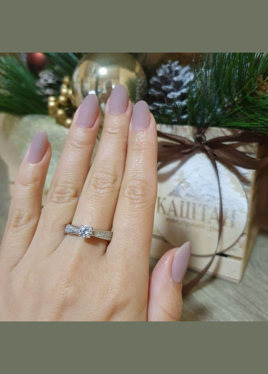 Каблучка срібна з одним крупним каменем та розсипом фіанітів No Brand (362177042)