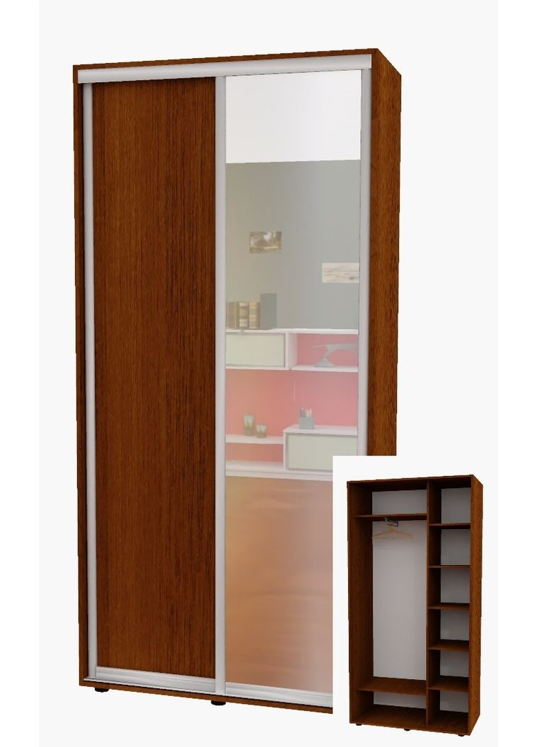 Шафа-купе дводверна 120*45*220 см Горіх лісовий 2 двері ДСП + Дзеркало Алекса (356773577)
