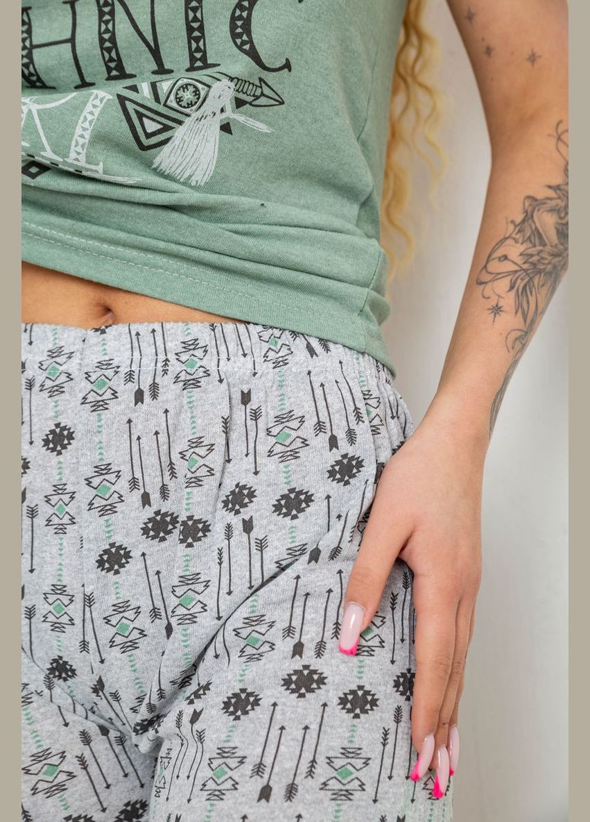 Оливкова жіноча піжама з принтом, колір оливковий, 238r3116 Fashion