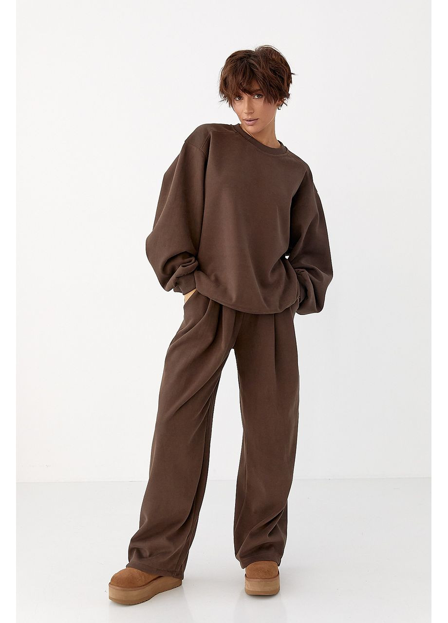 Теплий однотонний костюм зі світшотом та брюками зі складками Lurex (369327195)