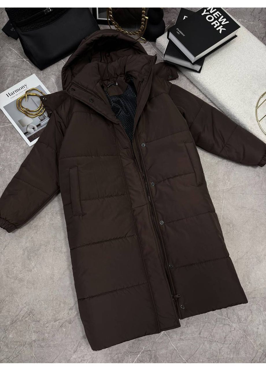 Темно-коричнева зимня жіноча зимова куртка куртка-пальто No Brand
