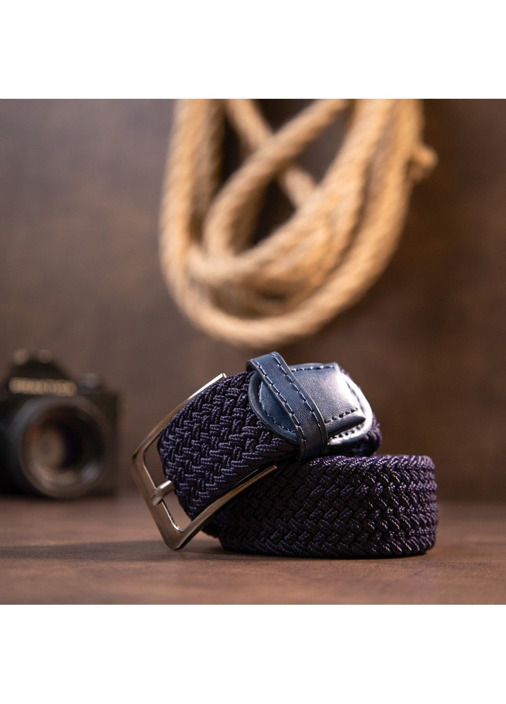 Текстильный мужской ремень классика 20526 Темно-синий Vintage (292849615)