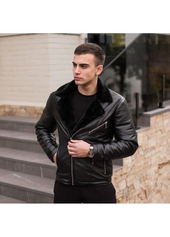 Черная зимняя мужская зимняя кожаная куртка winter Vakko