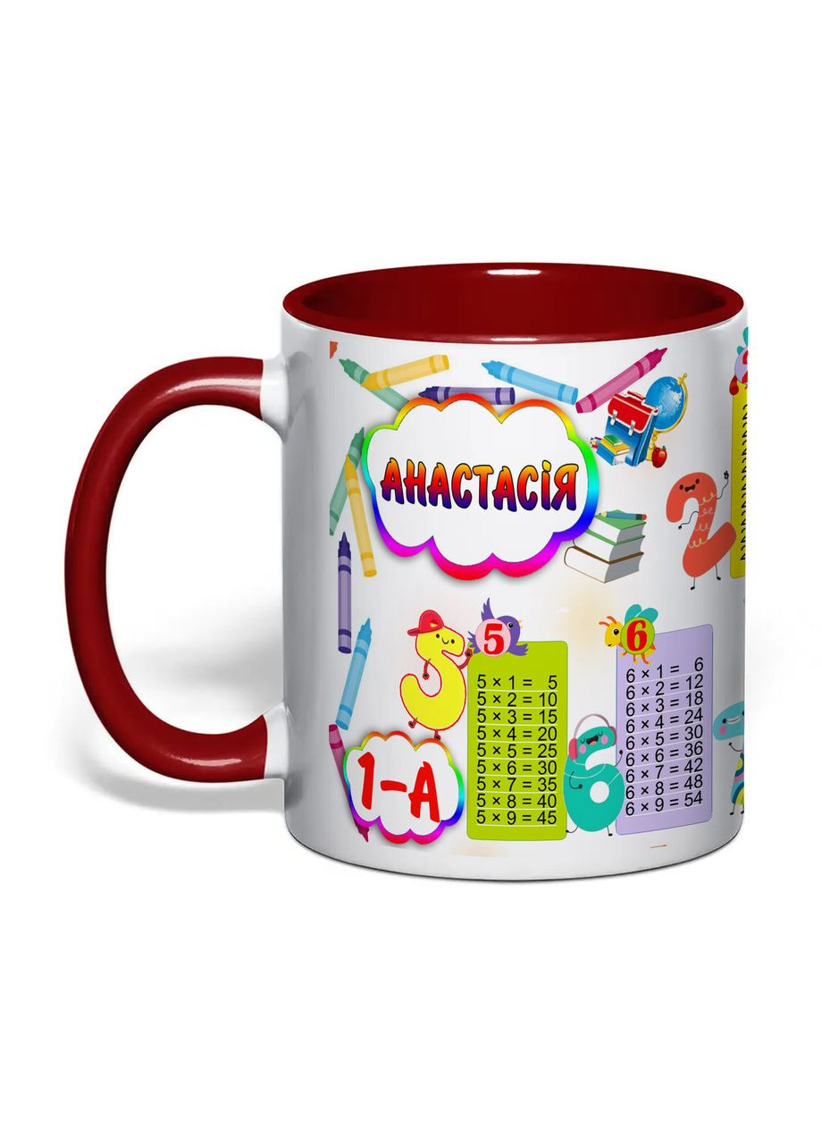 Чашка з друком "Табличка множення" №4 330 мл (колір бордовий) (29916) No Brand (358210381)