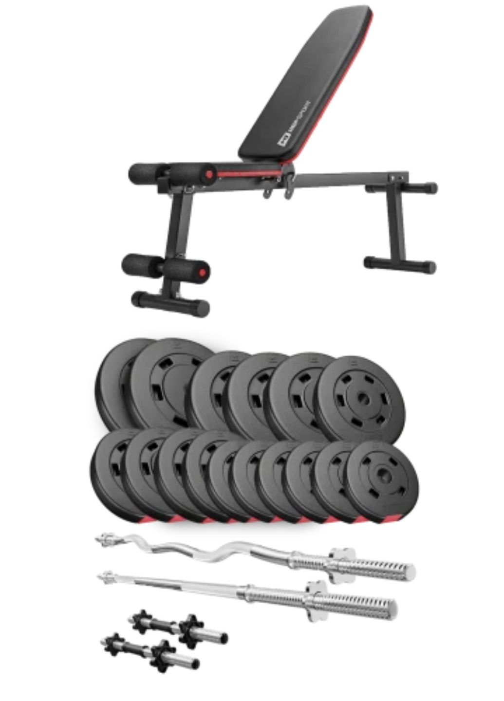 Набор Premium 75 кг со скамьей HS1010 Pro, штангами и гантелями. Hop-Sport (304267045)