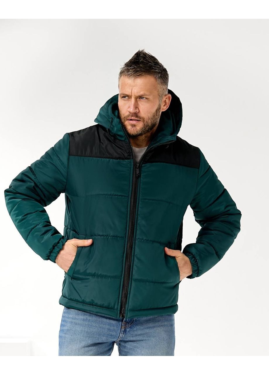 Изумрудная мужская зимняя куртка с капюшоном и синтепоном — замеры в описании Vione