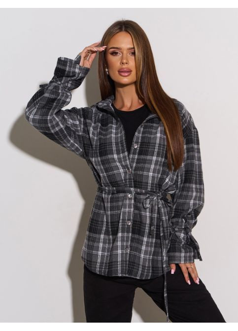 Серая повседневный, классическая, кэжуал рубашка в клетку No Brand с длинным рукавом