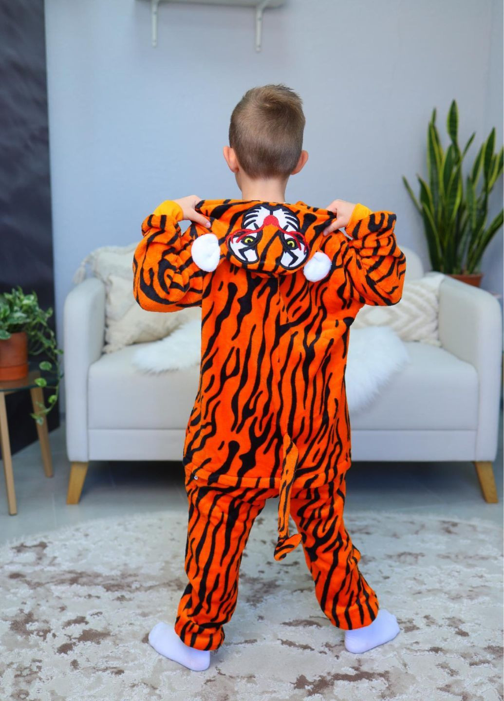 Кігурумі тигр з капюшоном і хвостиком для хлопчиків піжама на блискавці My Kigu (366219459)