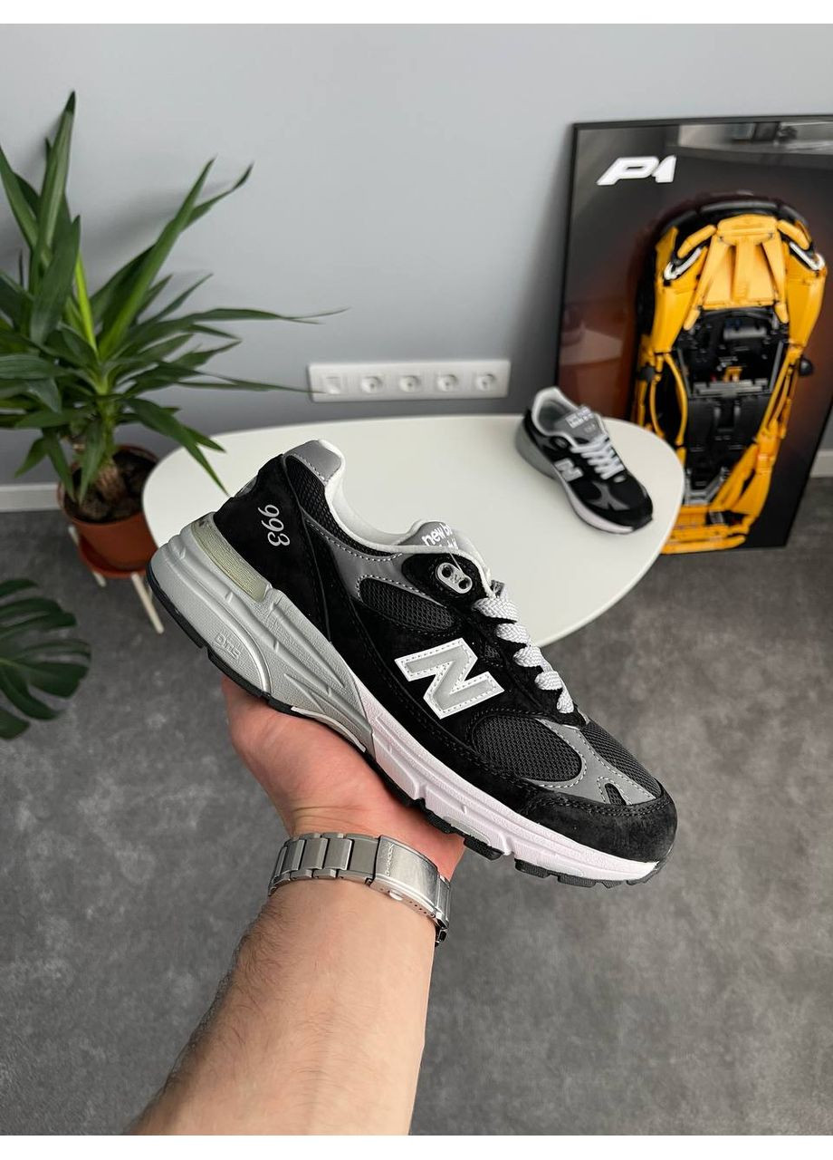 Черные демисезонные кроссовки мужские new balance 993 black grey white | нью беланс 993 черные серые белые No Brand