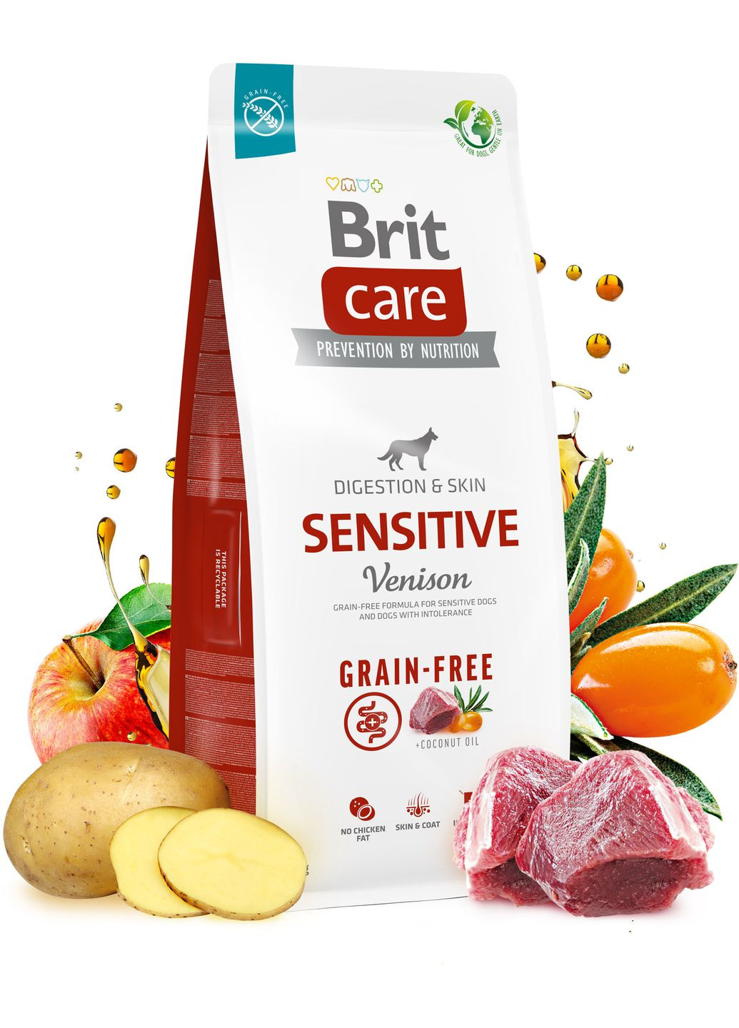 Корм для собак із чутливим травленням Dog Grain-free Sensitive беззерновий з оленіною 1 кг (8595602559152) Brit Care (364788902)