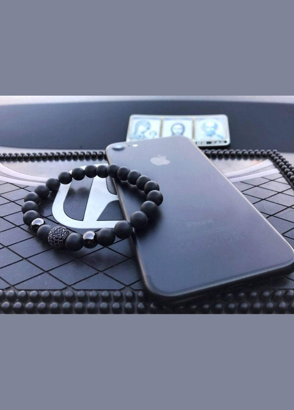 Чоловічі браслети з натурального каміння (комплект) з короною та сферою чорні No Brand (328251214)