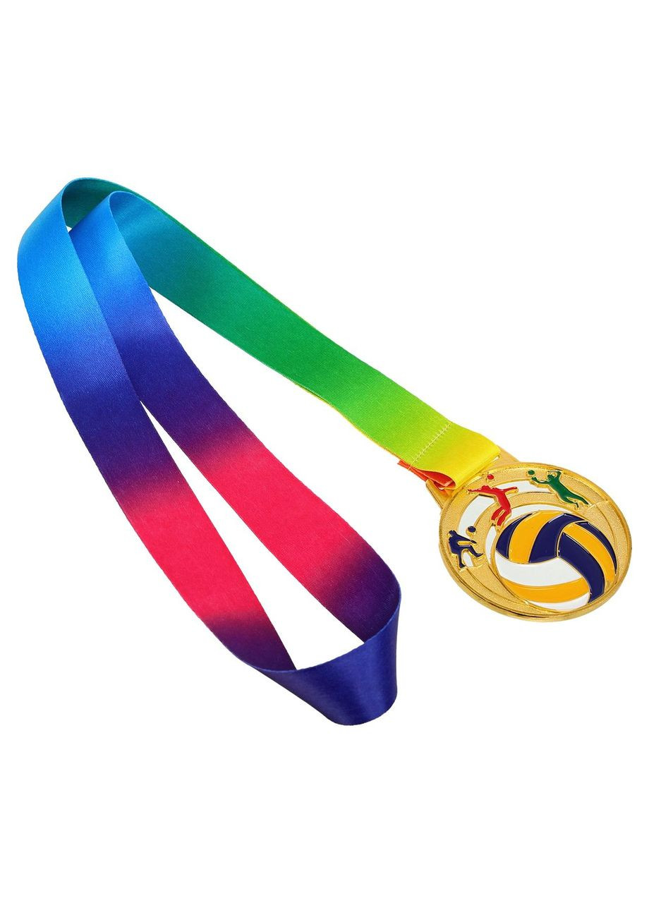 Медаль спортивна зі стрічкою кольорова тематична Волейбол ø6,5см C-0624 (метал, 38g золото) SP-Sport (361434845)