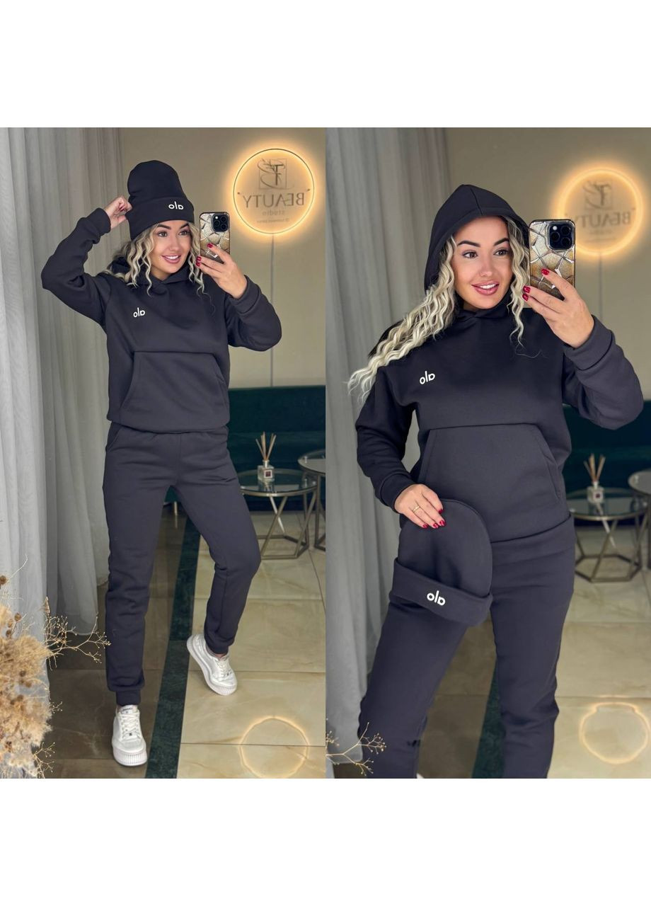 Костюм 1006/1 трійка,трьохнитка на флісі штани та кофта з капюшоном +шапка Україна (369152229)