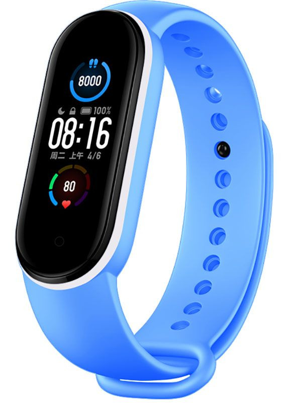 Ремешок Double Color Replacement Silicone Band For Xiaomi Mi Band 5/6/7 Light Blue/White Line UWatch (301471829)