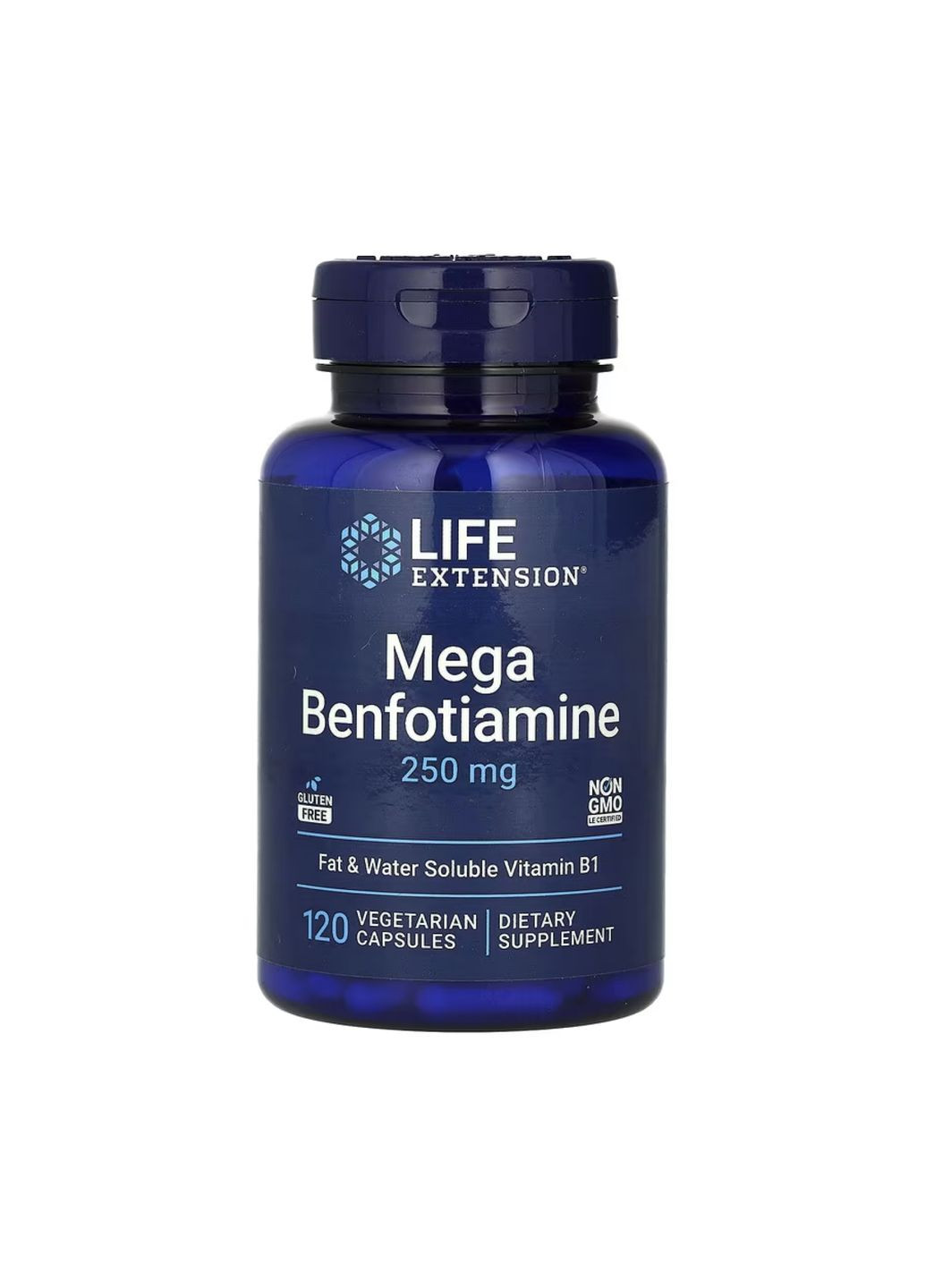 Мега Бенфотіамін 250 мг 120 капсул Вітамін B1 для нервової системи підтримка енергії та глюкози Life Extension (368979214)