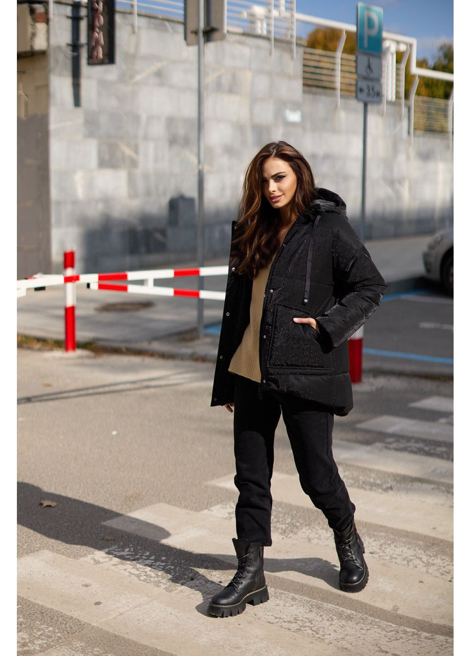 Чорна зимова куртка принт соти Seventeen (361270006}