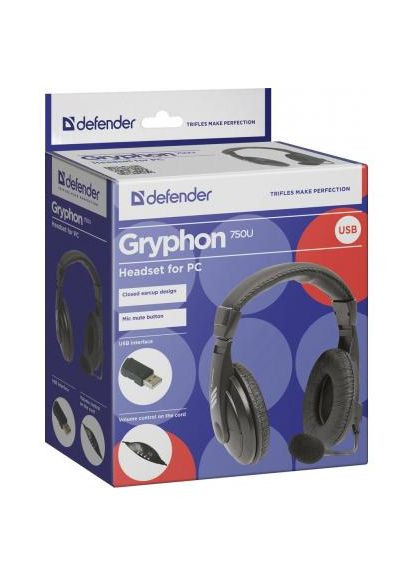 Гарнитура Gryphon 750U USB Black (63752) Defender (278367562)