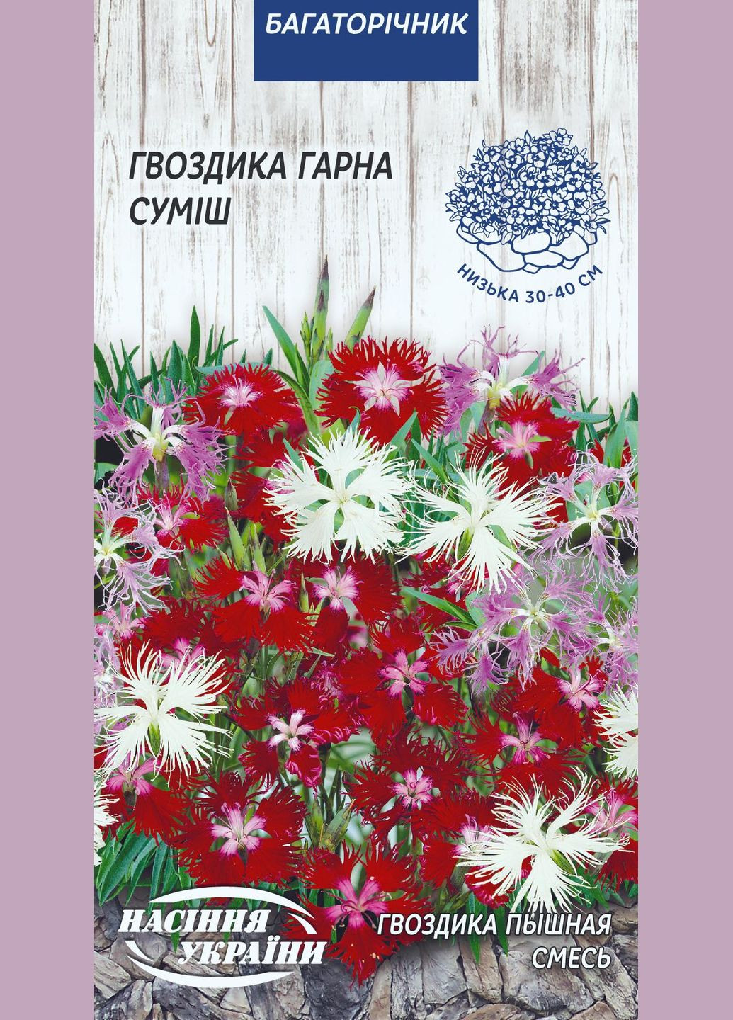 Семена цветы Гвоздика Красивая Смесь 0,2г Насіння України (356120083)
