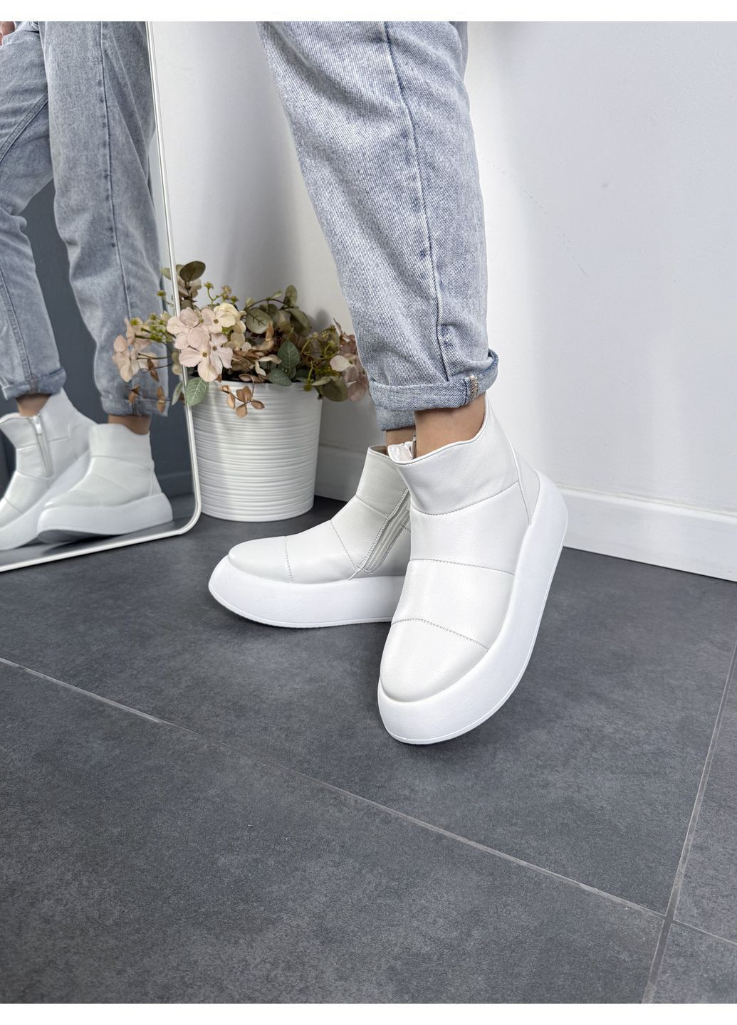 Зимові короткі шкіряні черевики білого кольору з боковою блискавкою на високій підошві (відшив 3 дні) Paradize (371763630)