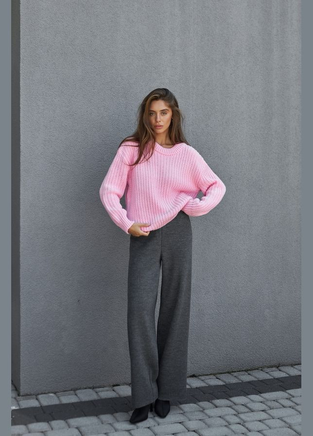 Розовый демисезонный женский объемный джемпер со спущенной линией плеча (2535) Triko Bakh